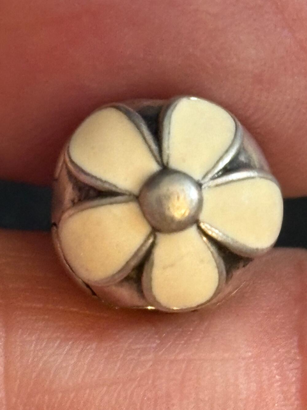 Pandora White Enamel Flower Charm S925 ALE Sterling Silver